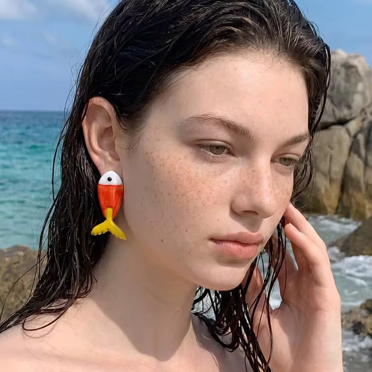 Crystal fish earring