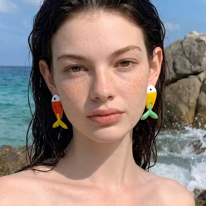 Crystal fish earring