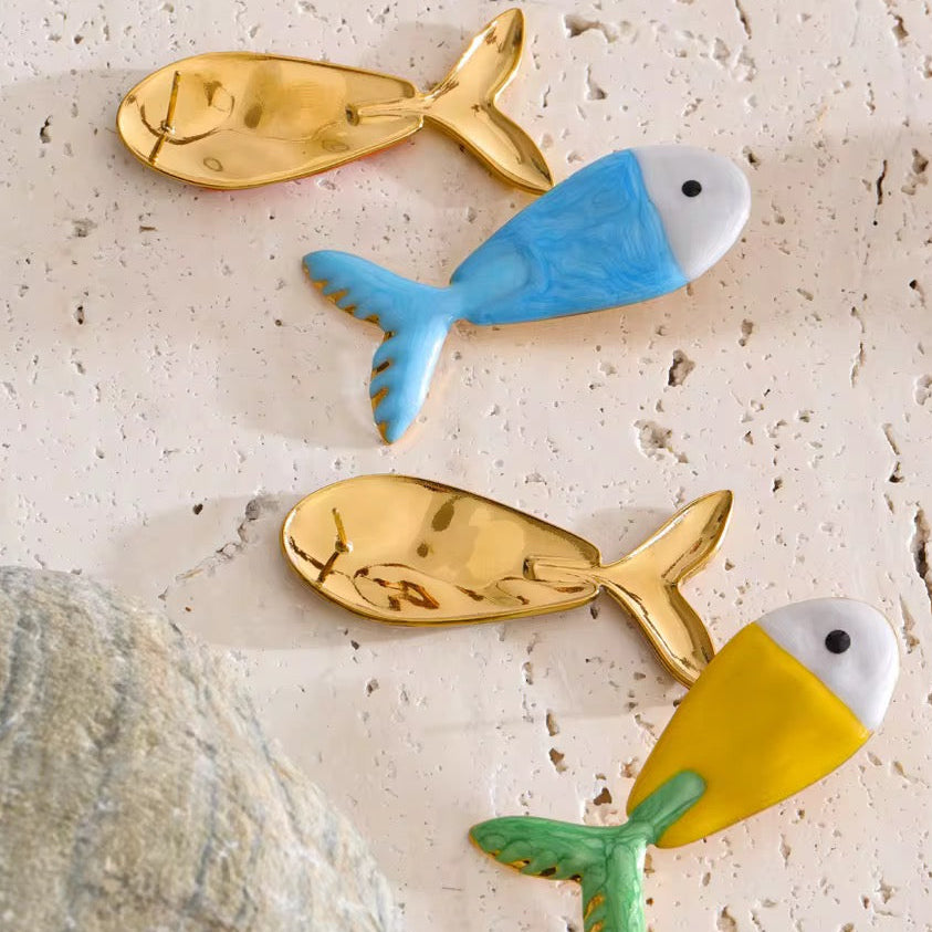 Crystal fish earring